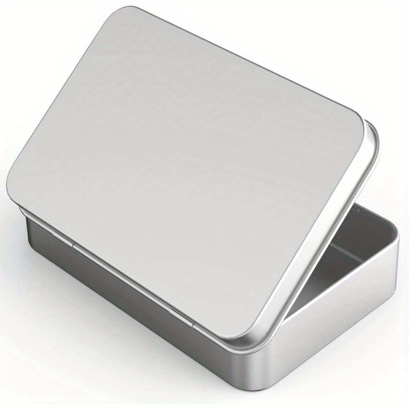 1pc vintage style rectangle tin box containers multipurpose   metal storage bins iron small hinged lidded organizer tins 9 4cm x 6 1cm x 2   silvery