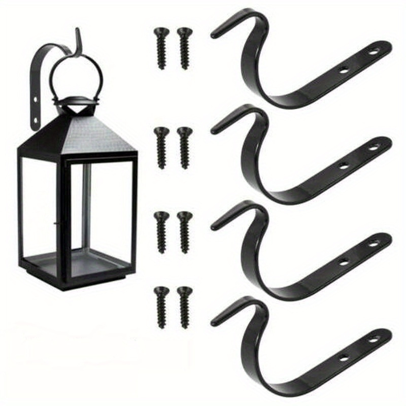 Image of 4pcs Hooks Flower Basket Clothes Hook Additions Rustic Iron Wall Hooks - Hanging Plant Lanterns, Plant Hanger Fence Metal Brackets For Bird Feeders, Wind Chimes, Mason Jar Sconces, Utility Hooks