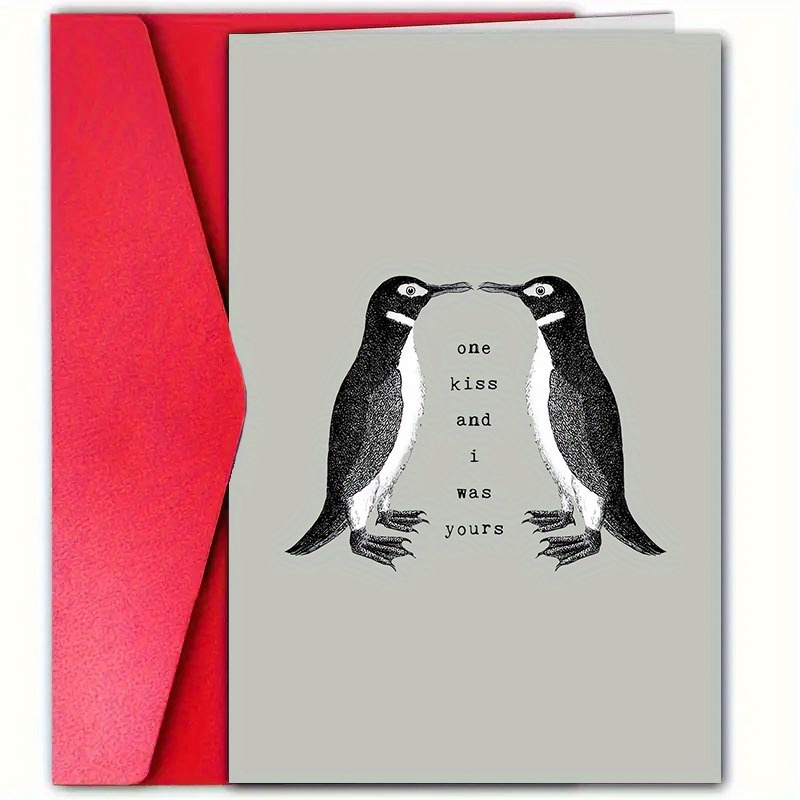 

1pc Romantic Penguin Anniversary Greeting Paper For Anyone - Weddings, Birthdays, Thank You & Special Milestones - Includes Envelope, 4.7x7.1in, For Boyfriend, Girlfriend, , Partner