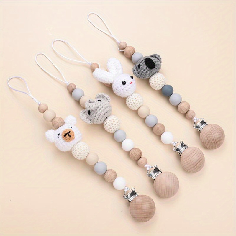 

1pc Beaded Fixed Chain With Wooden Stand Clip Handmade Crochet Diy Decorative Creative Beads Pendant Jewelry Making Accessories