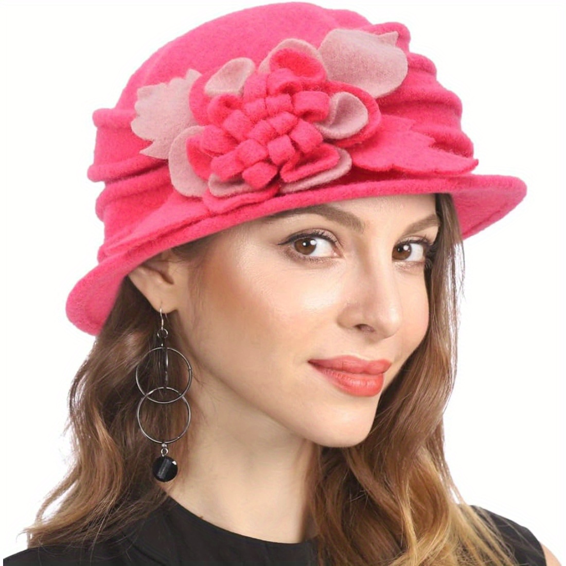 women 1920 wool vintage cloche bucket winter hat flower - Temu display picture 2