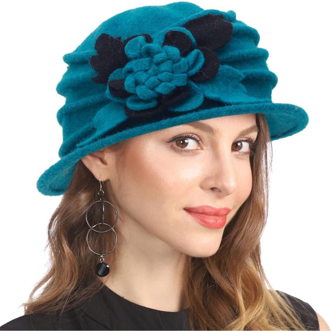 women 1920 wool vintage cloche bucket winter hat flower - Temu display picture 1