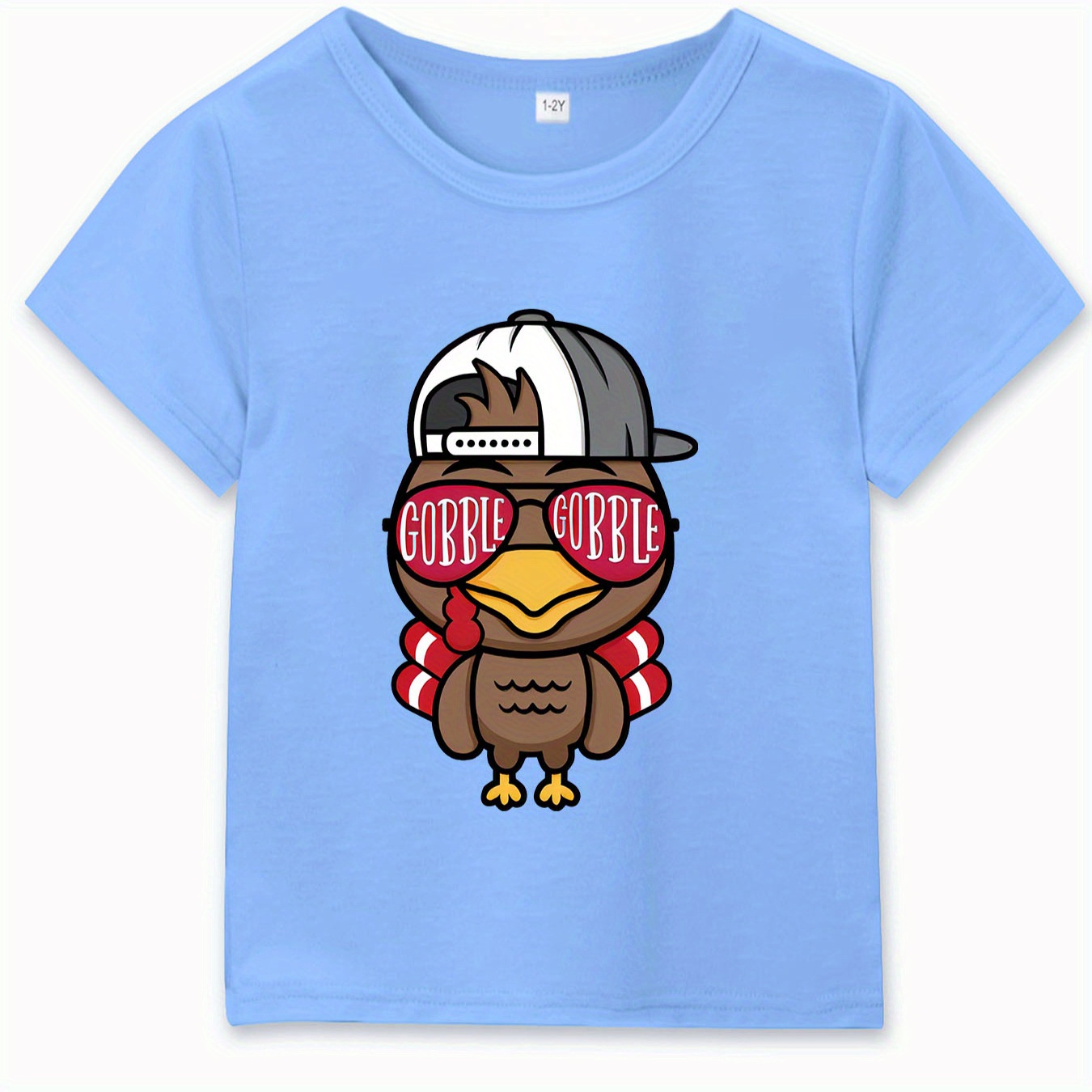 

Thanksgiving Turkey "" Crew Neck T-shirt For Kids - Regular Fit, Knit Fabric Top For Spring/summer/fall, Ages 12 & Under