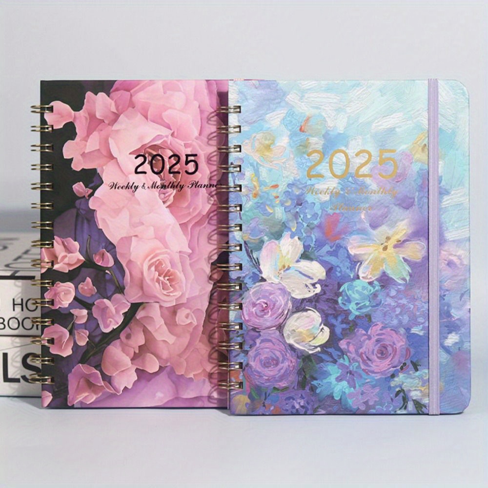 

2025 Elegant Floral Agenda Planner Notebook - 140 Pages, 365- Organizer With Band, Paper, Coil Design For Easy Page Turning - Business & Personal Planning