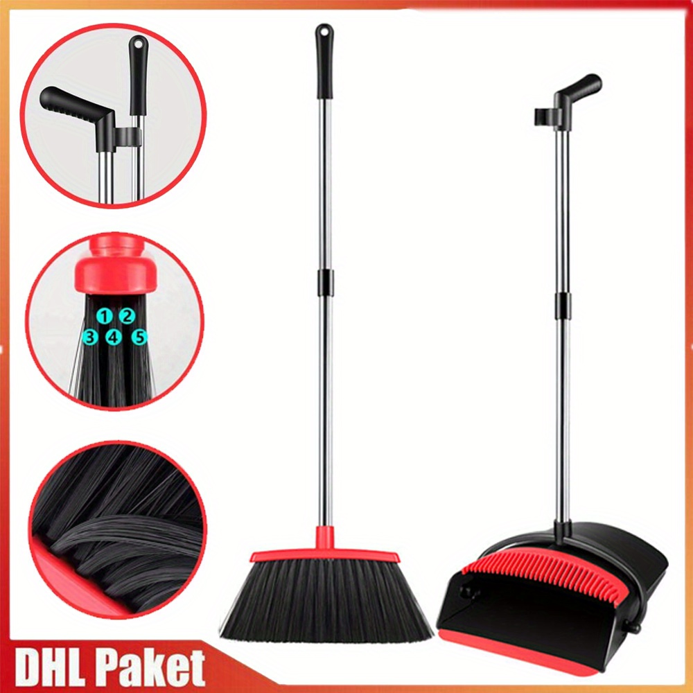 TEMU 1 Set Of Household Dustpan Set With Long Handle, Adjustable Height, Multifunctional Comb Teeth, Foldable Standing Broom, Dustpan, 6-section Pole