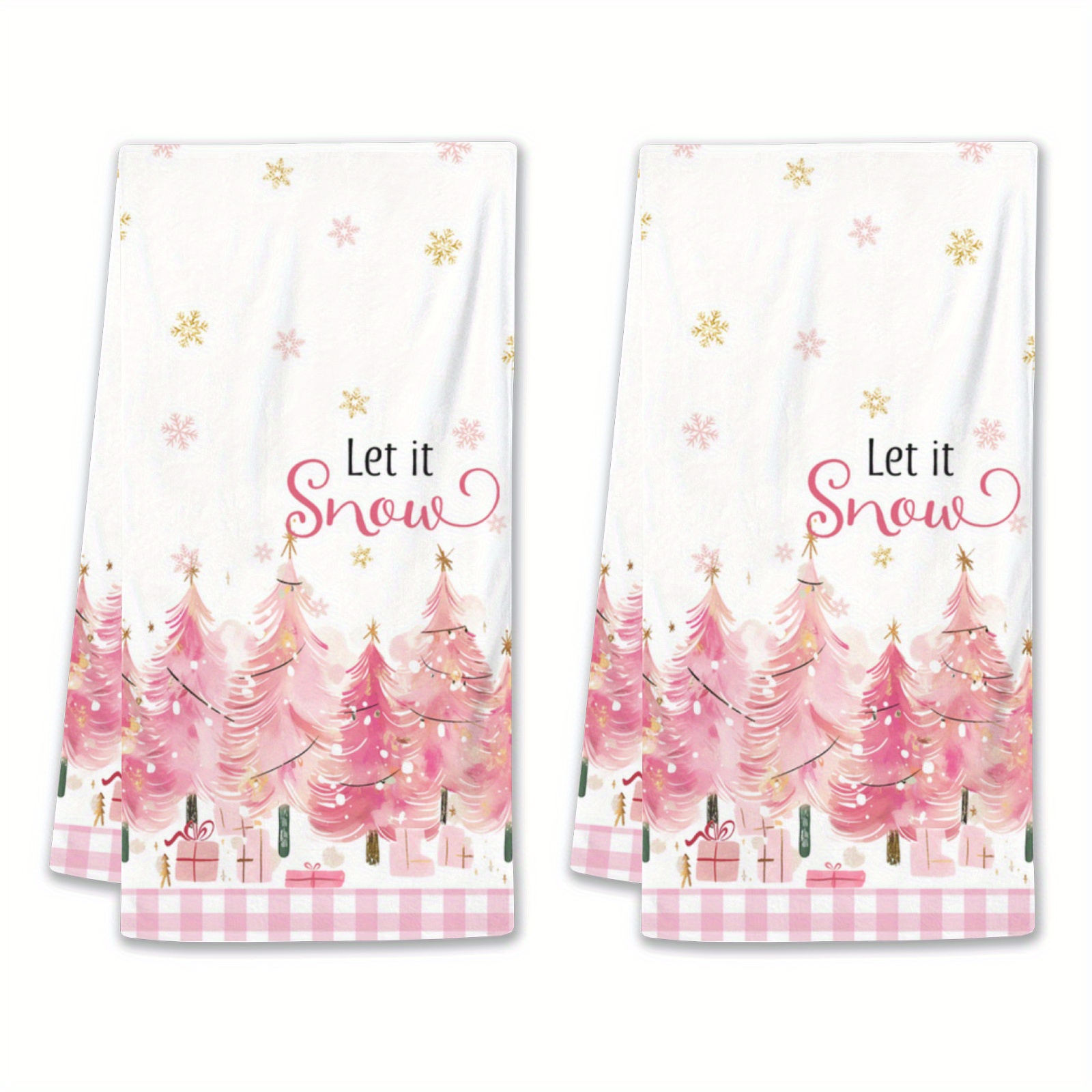 

2-pack Polyester Dish Towels - Modern Pink Christmas Tree & Snowflake Pattern, Non-woven Fabric, Super Soft, Cartoon Theme, Oblong Shape, Machine Washable Winter Decoration Kitchen Towels