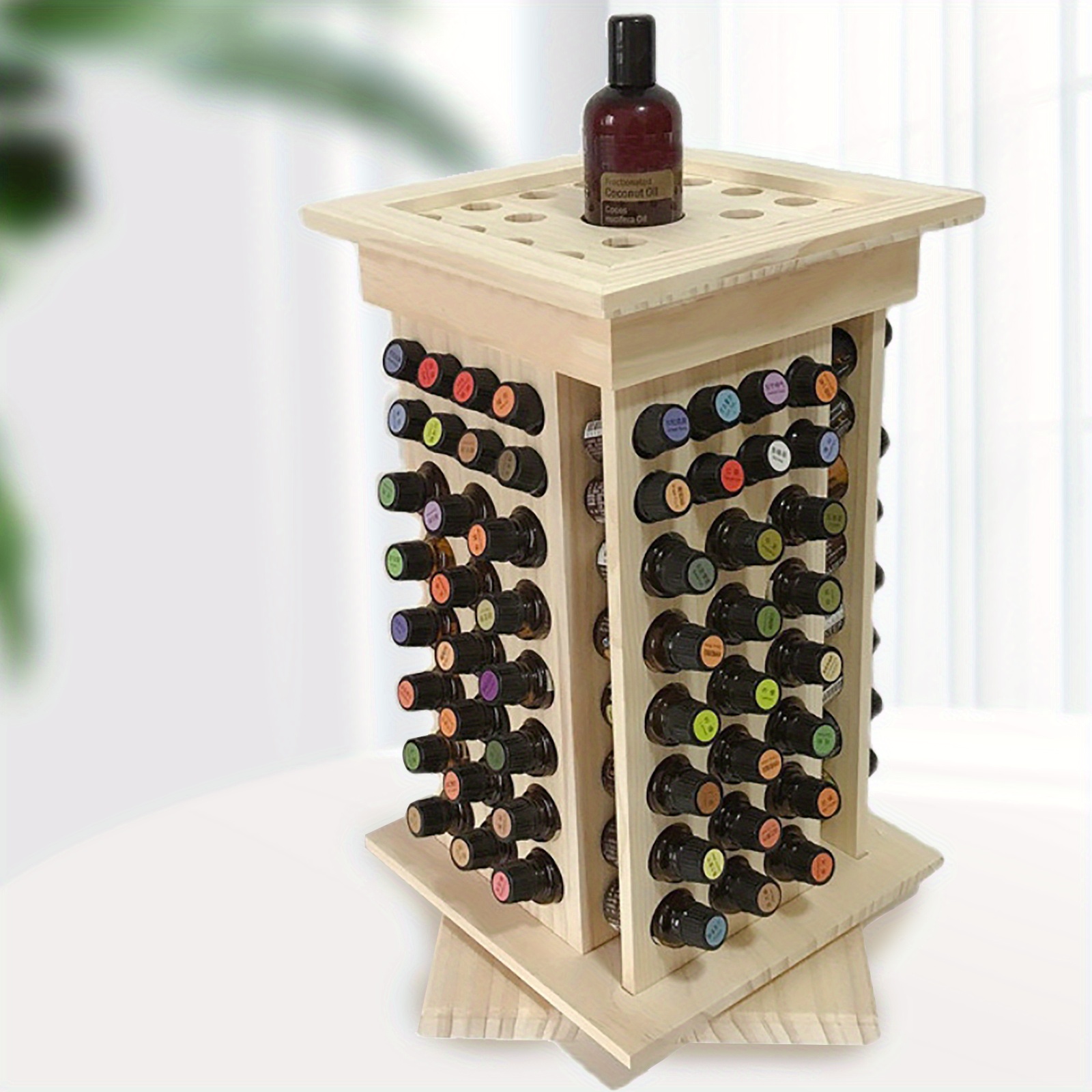 TEMU Rotatable Essential Oil Rack Organizer, Natural Wooden Essential Oil Storage Display With 104 Holes, Essential Oil Holder Wood For Cosmetics, Essential Oil