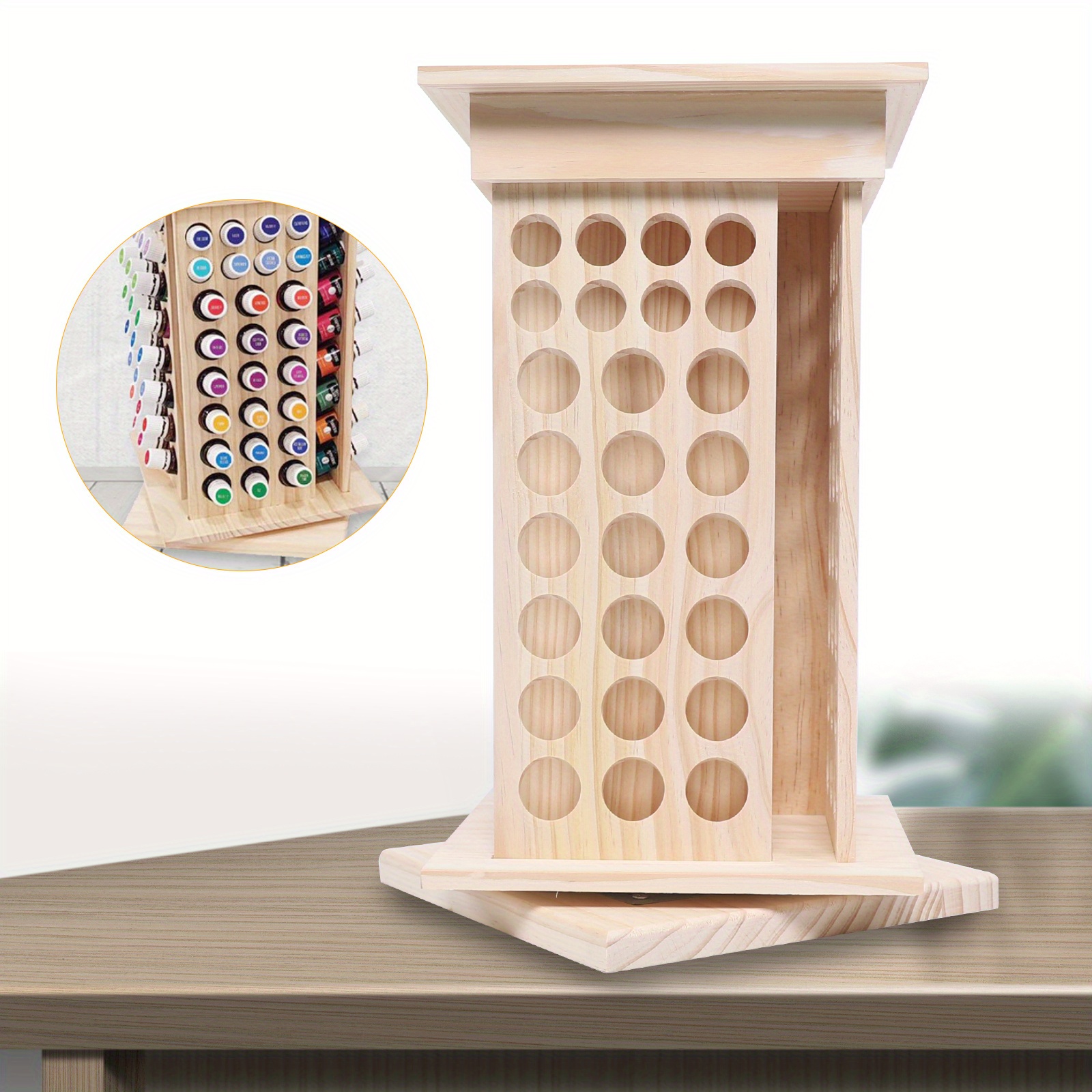 

Rotatable Essential Oil Rack Organizer, Natural Wooden Essential Oil Storage Display With 104 Holes, Essential Oil Holder Wood For Cosmetics, Essential Oil