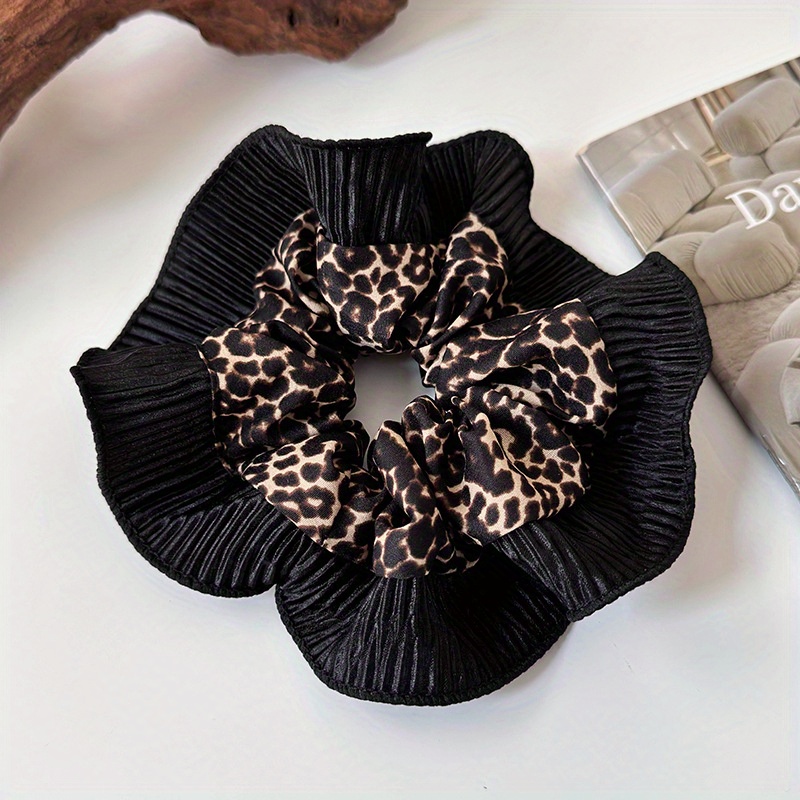 Image of Vintage-style Leopard Print Lace Hair Tie For Women, Fashionable Niche Design, Elegant Hair Band, 2024 New High-end Large Donut Hair Tie And Headband