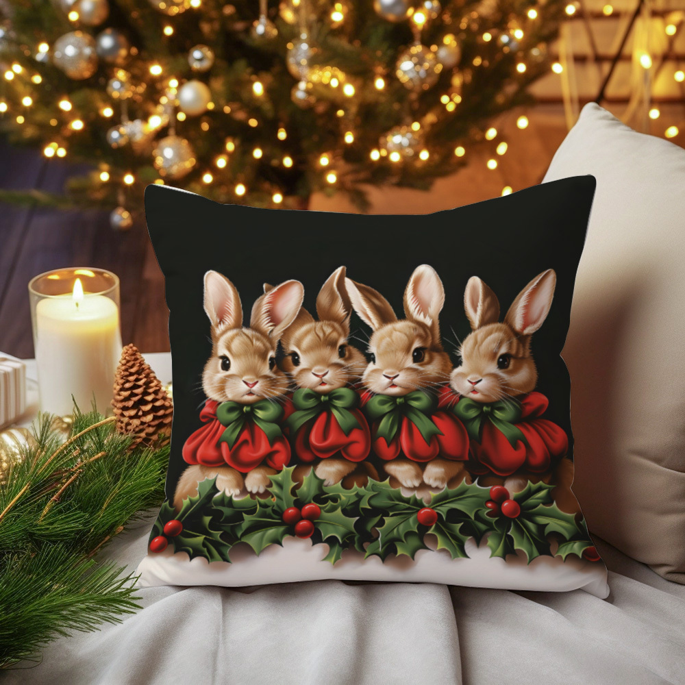 

Merry Christmas 1pc Rabbit Festive Design Polyester Throw Pillow Cover - Short Plush, Hidden Zipper, Soft Cushion Case For Sofa, Bed, Living Room, Contemporary Decoration (core Not Included)