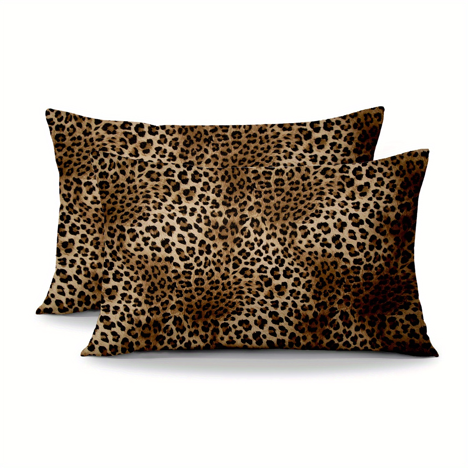 

Set Of 2 Leopard Print Decorative Cushion Covers, Short Plush Vintage Style Throw Pillowcases, Zippered, Animal Theme For Sofa And Bedroom, Machine-washable Polyester, 12x20 Inches - No Insert