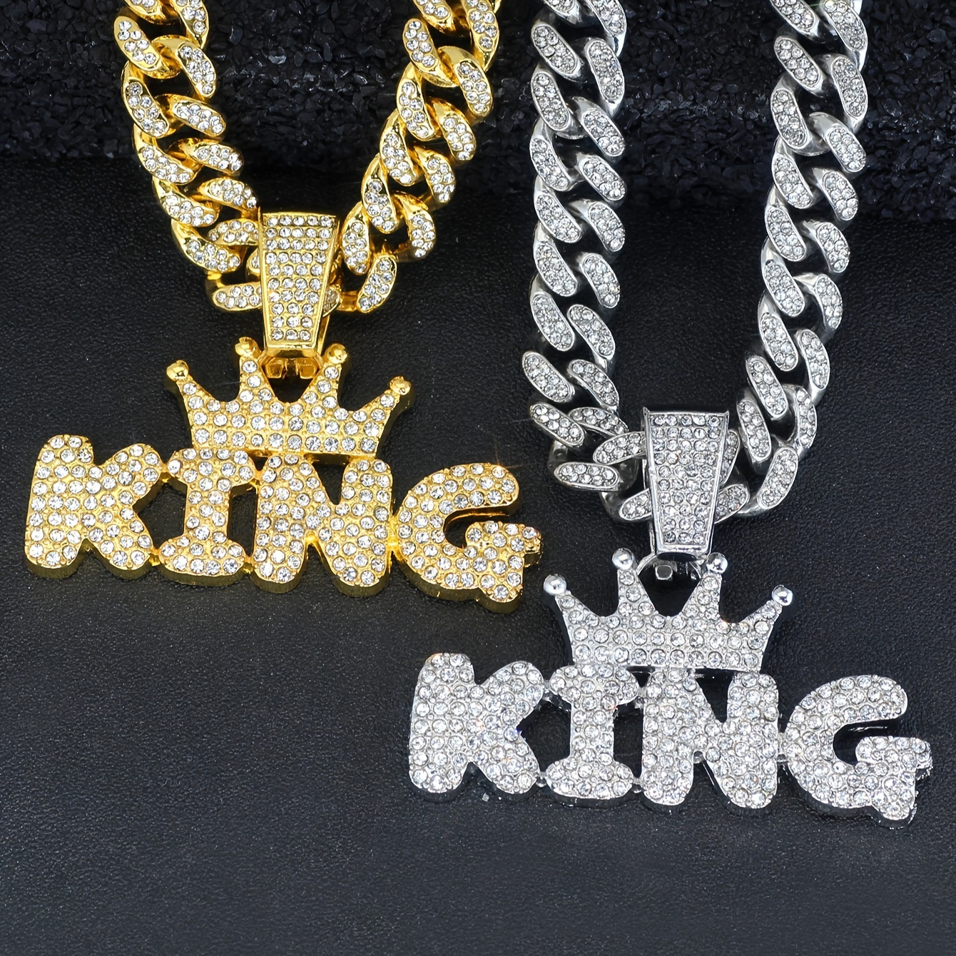 

Shiny King Pendant With Ice Cuban Chain Necklace For Men And Women, A Hip-hop Cuban Link Necklace Pendant Collar Jewelry Gift