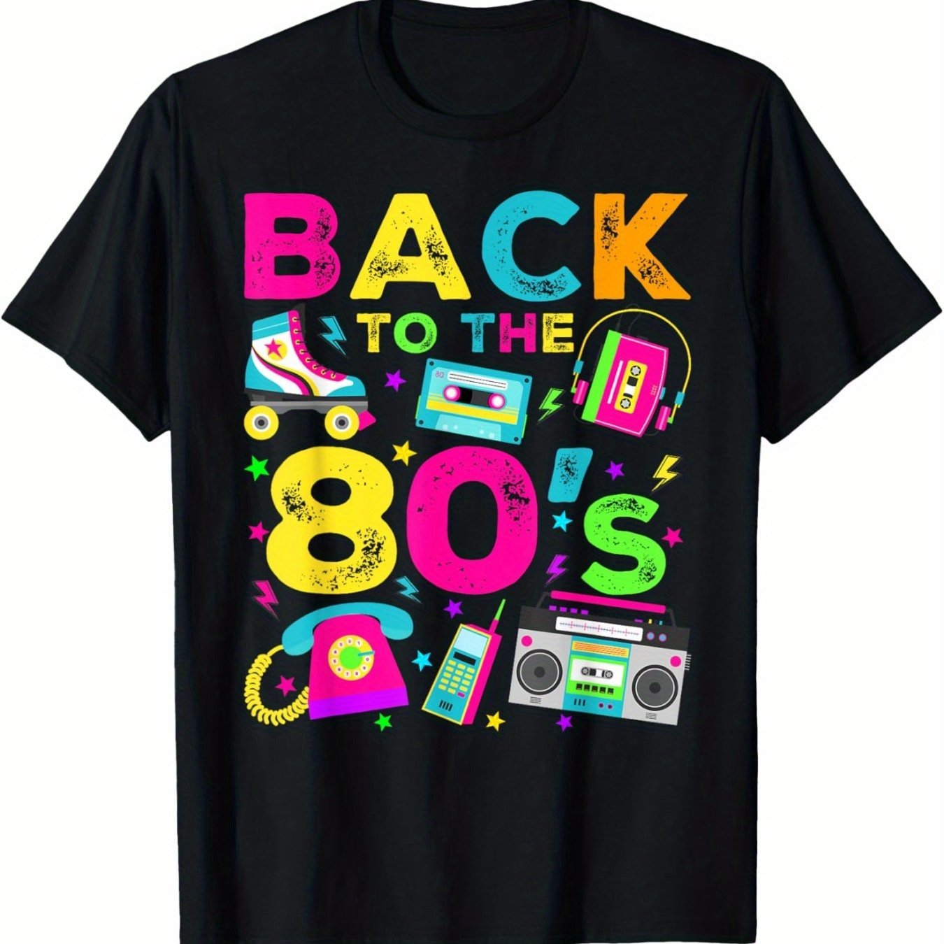 

1980s Vintage Style Eighties Retro Party T-shirt Crew Neck Summer Comfortable Casual Short Sleeve T-shirt