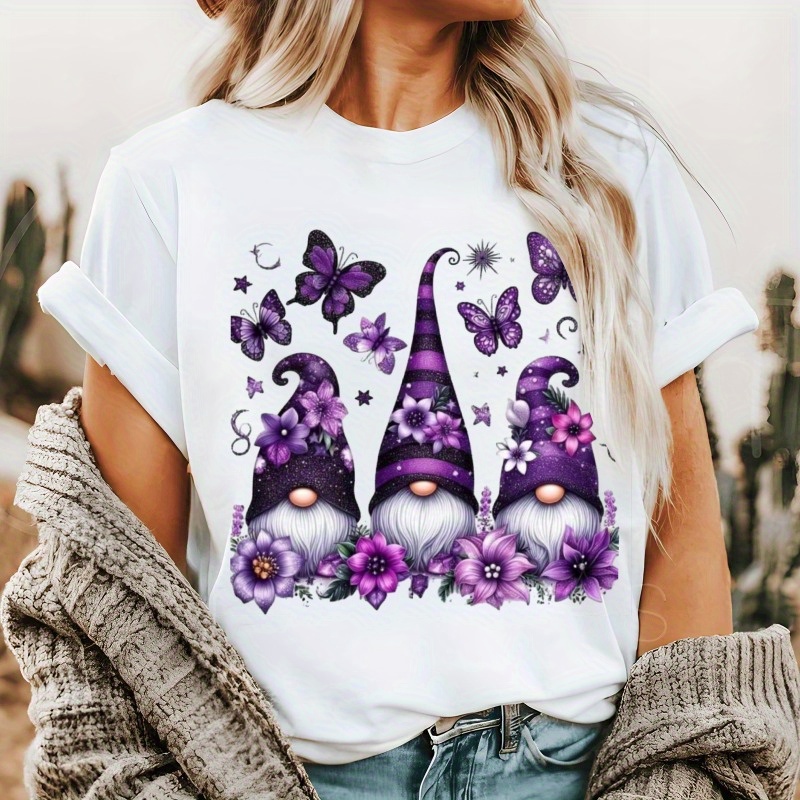 

1pc Women' Halloween T-shirt - Purple & , 100%, Crew Neck, Short Sleeve, Relaxed Fit - Ideal Birthday Or Holiday Gift, Clothing| Design|knitted Fabric