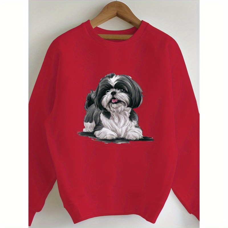 

Shih Tzu Women's Casual Sweatshirt - Polyester Knit Fabric Crew Neck Pullover For Fall/winter