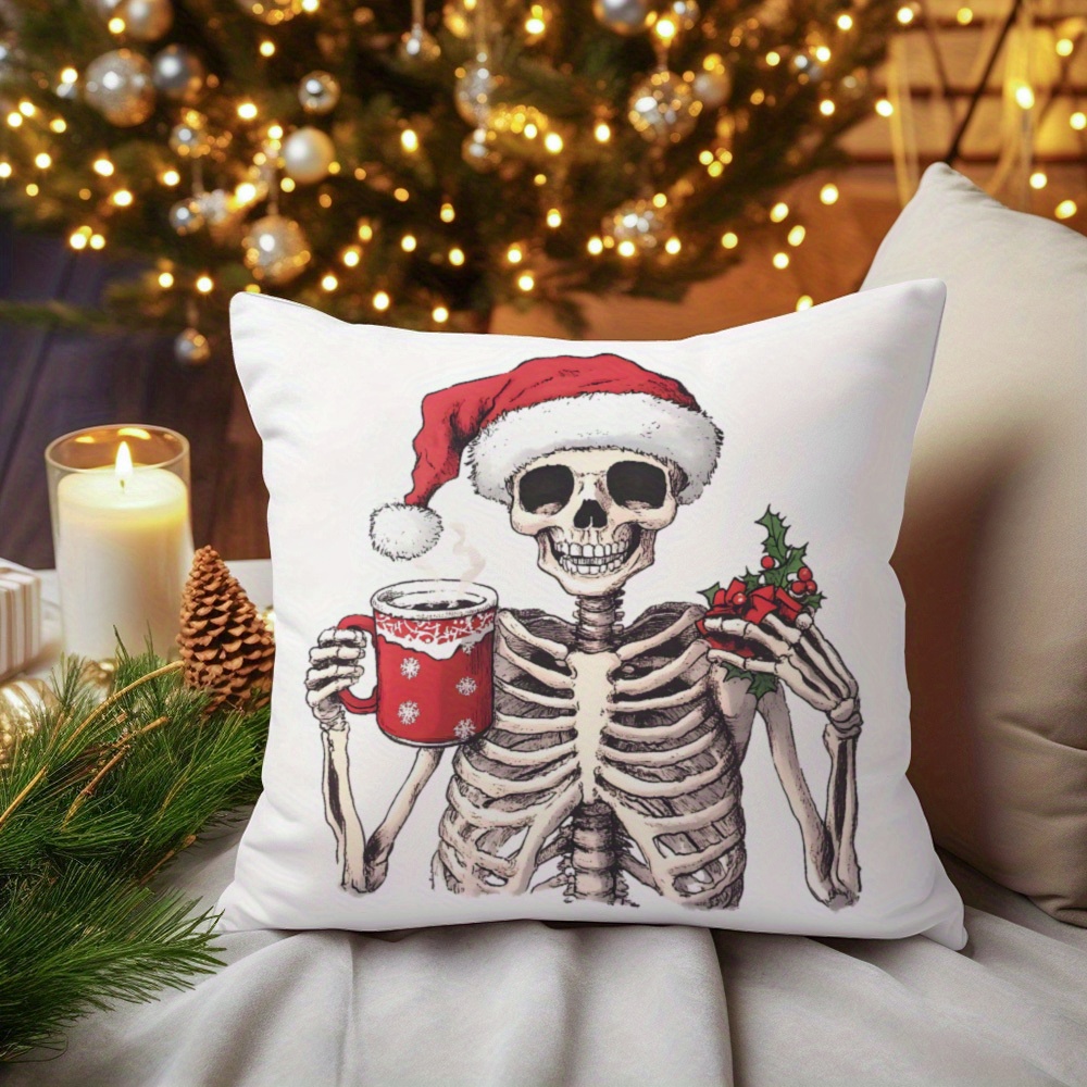 

Christmas Skeleton Throw Pillow Cover - Soft, Plush Short Plush With Hidden Zipper Design For Sofa, Bed, And Car Decor (pillow Insert Not Included), Best For Christmas