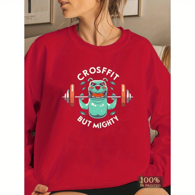 

Women's Crossfit But Mighty Graphic Sweatshirt - 100% Polyester Knit Fabric, Casual Crew Neck Pullover With Geometric Pattern For Fall/winter Season