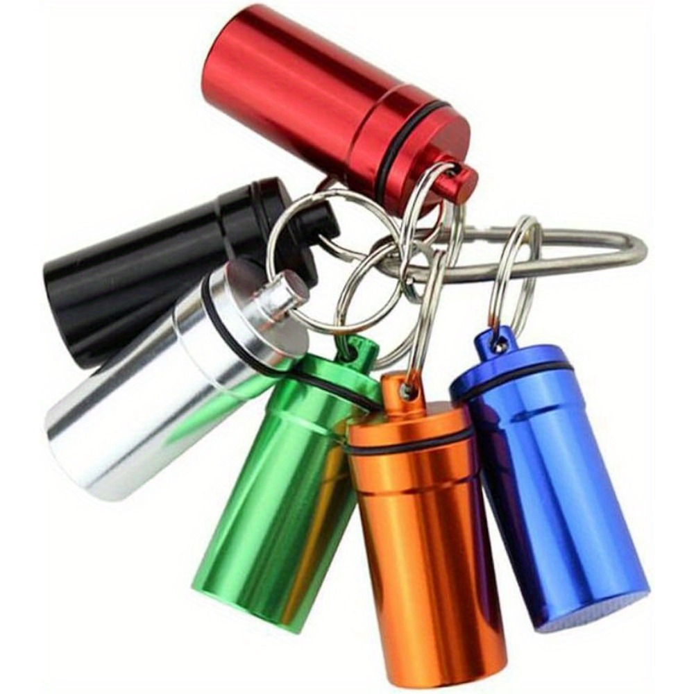 TEMU 6 Waterproof Aluminum Alloy Medicine Box, Storage Box With Keychain, Outdoor Medicine Bottle Key Ring, Small Medicine Box.