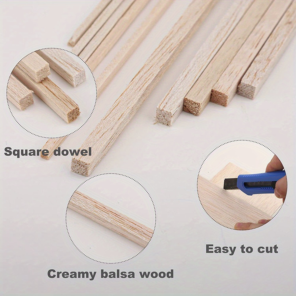 30 Bâtons Bois Balsa 5x5mm - Lot Pour Modélisme, Artisanat Et Décoration - Longueur 50mm (idéal Maquette Avion)