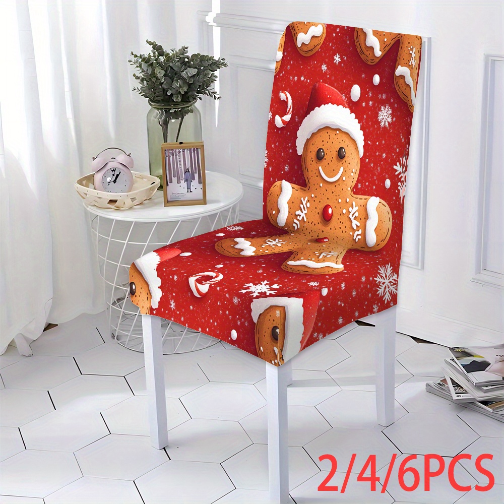 

Americana Christmas Gingerbread Slipcovers - Elastic Fabric, , Machine Washable Stretch Seat Covers For Dining Room/kitchen - Set Of 2/4/6 - Slipcover-grip Polyester Covers