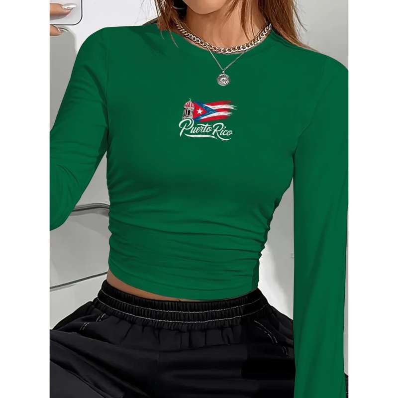 

Y2k-inspired Women's Long Sleeve Crew Neck Top With Puerto -inspired , Polyester And Spandex Blend, Knit Fabric – Chic & Trendy