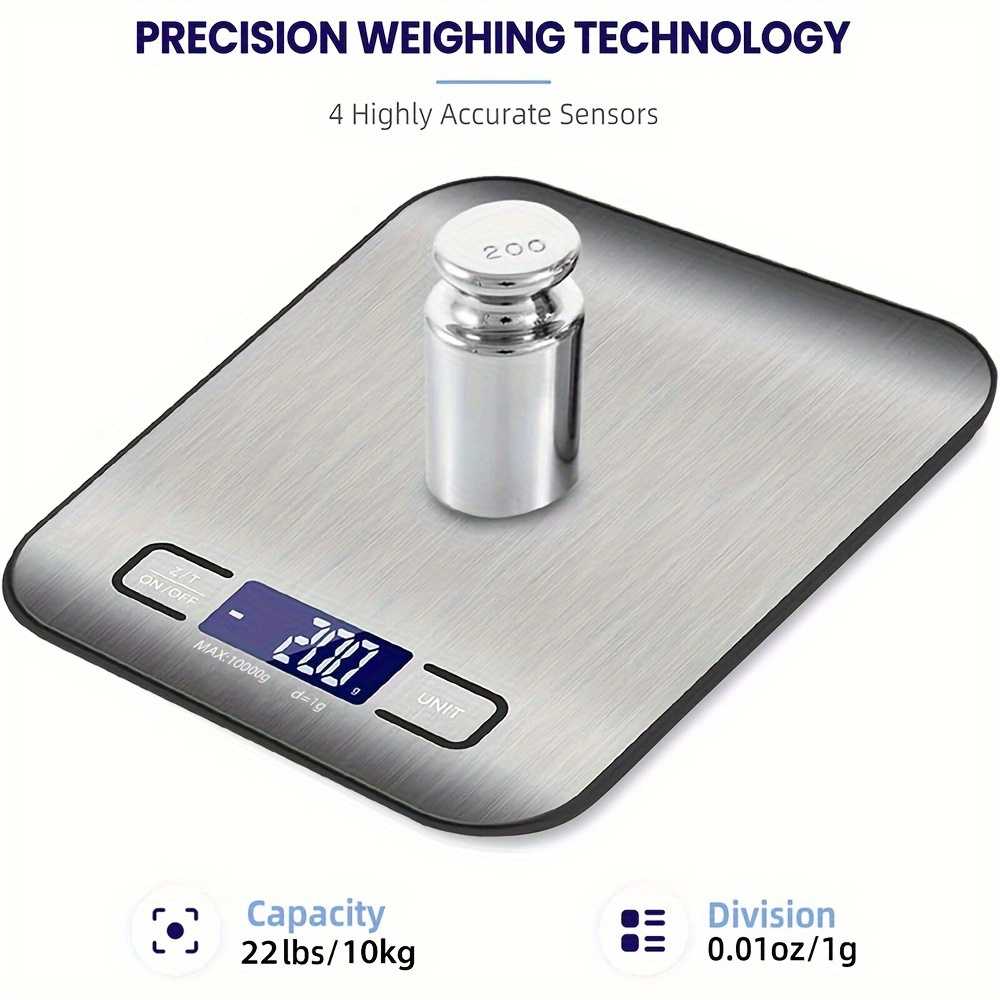 

Stainless Steel Scale For Baking And Cooking - Battery Powered Precision Weighing Tool With Gram, Ounce, Milliliter, Pound Conversion, Easy To Clean, ≤36v