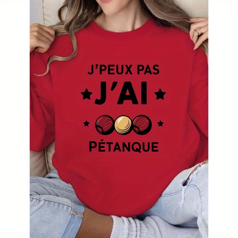 

1pc Women's Casual Crew Neck Sweatshirt, Geometric Petanque Stars Print, Polyester Knit Fabric, Regular Length, Autumn/ Top