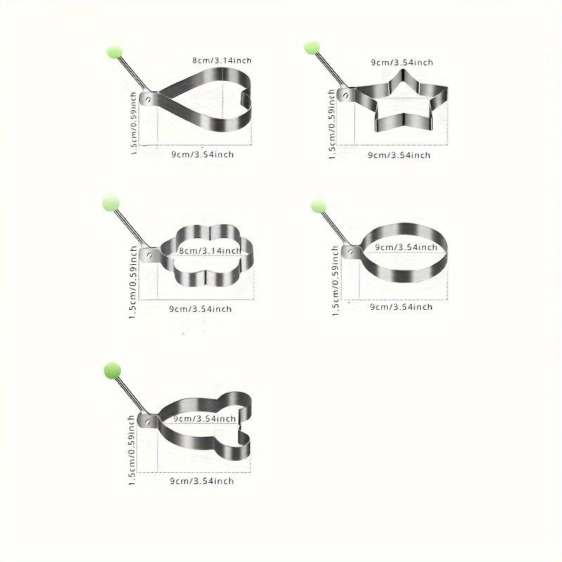 5 teiliges edelstahl eierform set verdickte antihaft form f r spiegeleier pocheeier mit herz und reiskugel designs f r kreatives kochen details 3