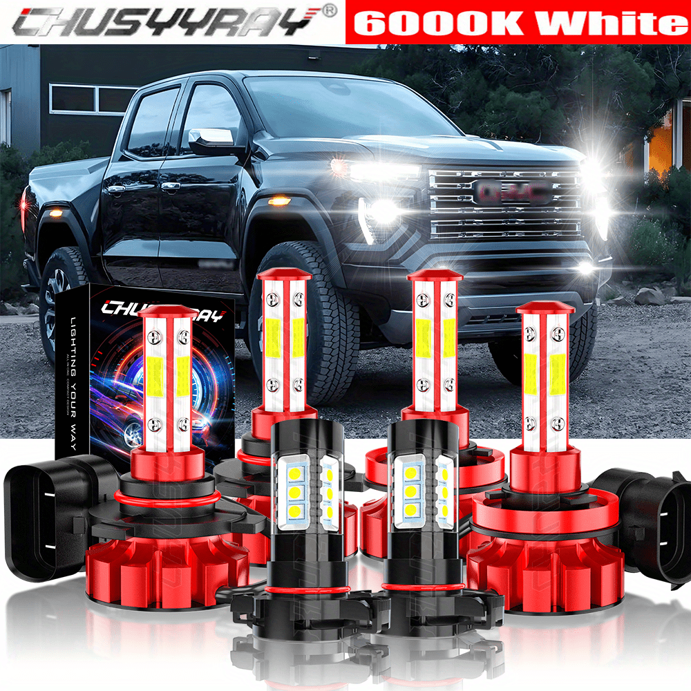 

Led Headlight+fog Light Bulbs Combo 9005+h11+5202 Fit For Gmc Canyon 2015-2021 Four-sided Cob Chip 60w 26000lm 6000k Cold White, Pack Of 6