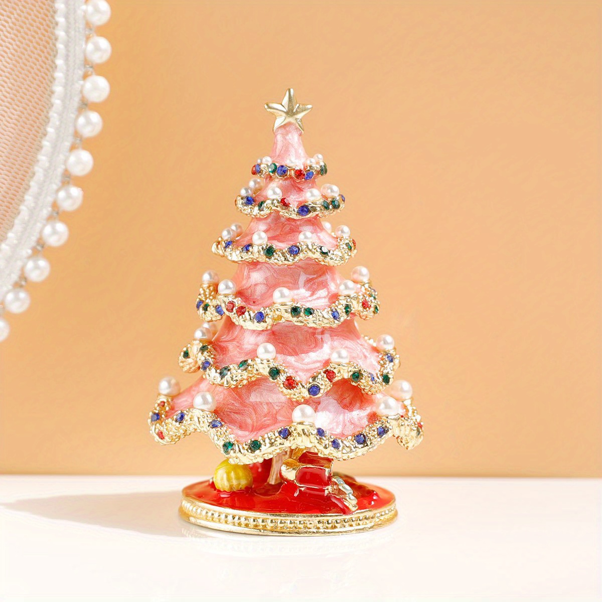 1pack Christmas Jewelry Box Necklace Christmas Tree Organizer Tin Alloy