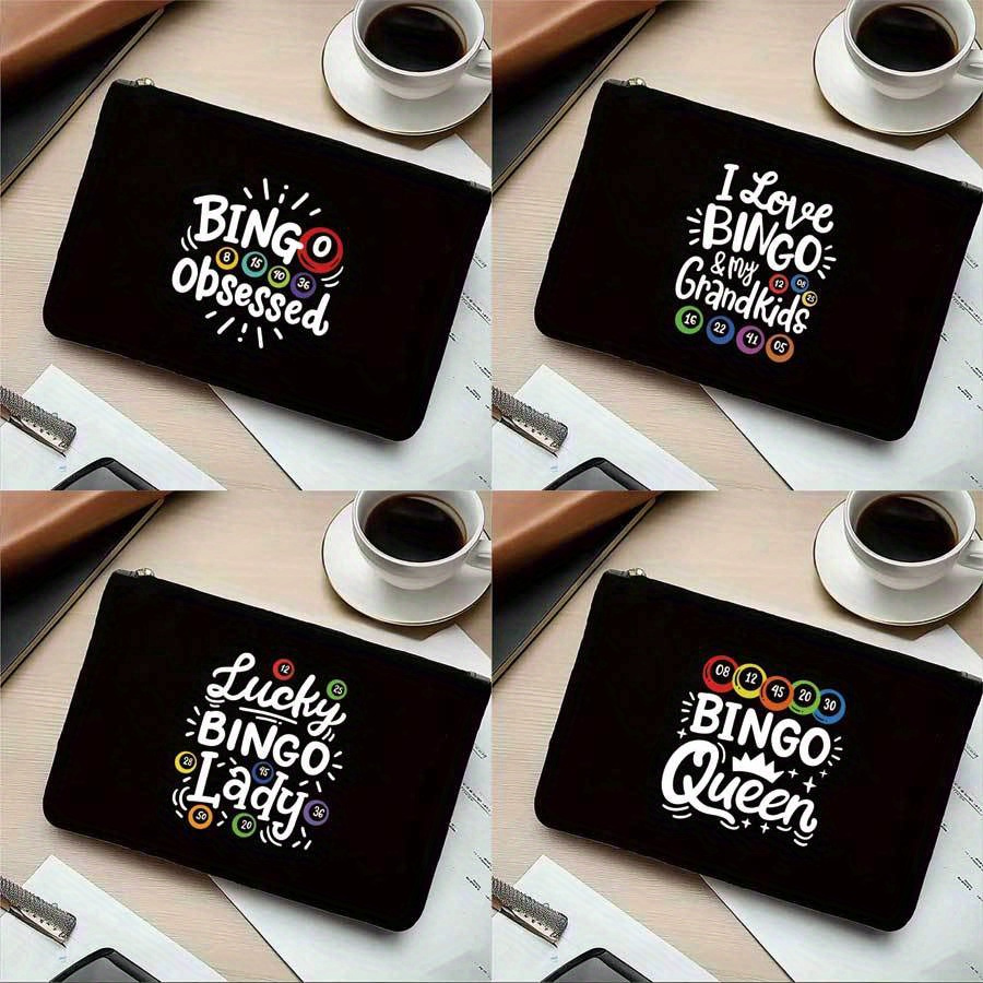 

1pc Bingo Print Black Makeup Bags, Nurse Cosmetic Bags Zipper Up Handbag For Men Women, Travel Toilet Storage Bag, Lightweight Party Gift Organizer Bags, Ideal Gifts