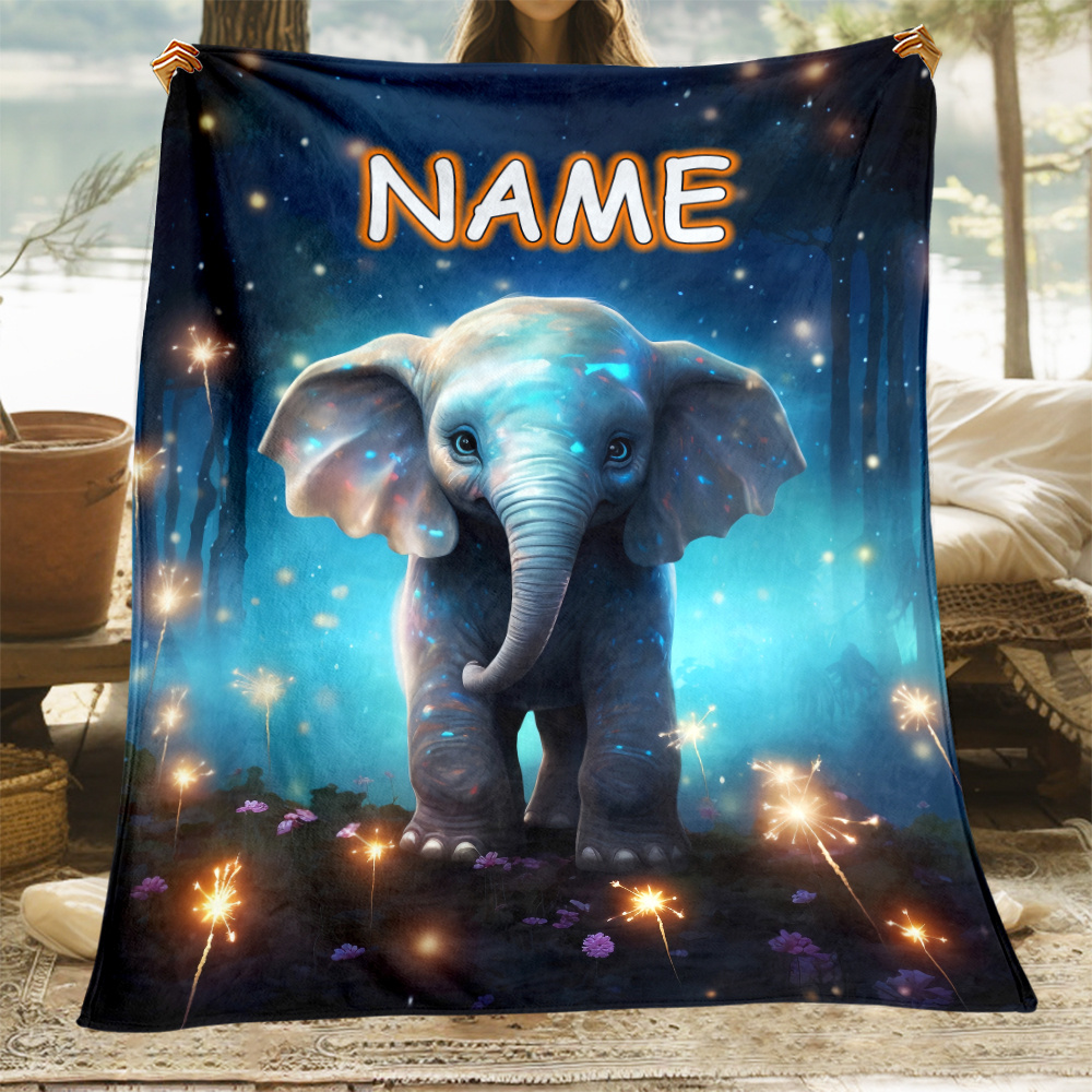 

Custom Name Elephant Flannel Throw Blanket - Personalized Lightweight Digital Printed Fleece, Soft And Warm For Travel, Camping, Living Room, Office, Sofa, Bed - Tear-resistant Style