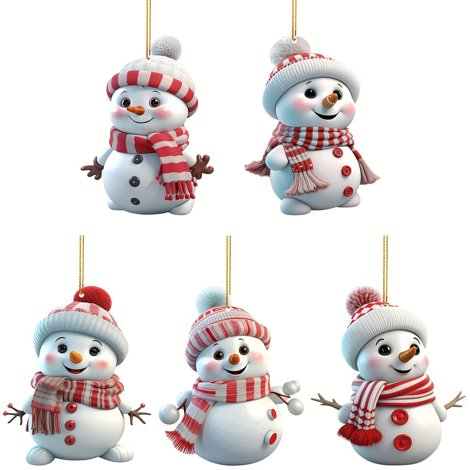 

5pcs/1pc, Snowman Ornaments, 2d Christmas Tree Hanging Decorations For & , For Christmas, Halloween, Thanksgiving - No