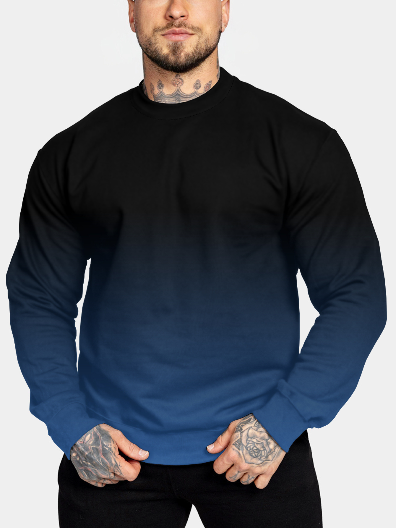 Kadın Olmayan Rahat Sweatshirt, Gradyan Mavi Baskı, Polyester Örgü Kumaş, Yuvarlak Yaka, Normal Fit, Orta Gerilim Üst