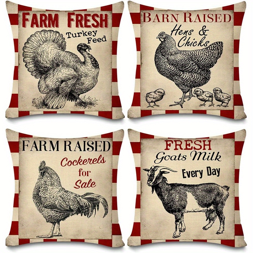 

Animal Pillowcase Red Turkey Hen; Chick Goat Throw Pillowcase Cushion 18" X18" Set Of 4 Farmhouse Decorations (red)