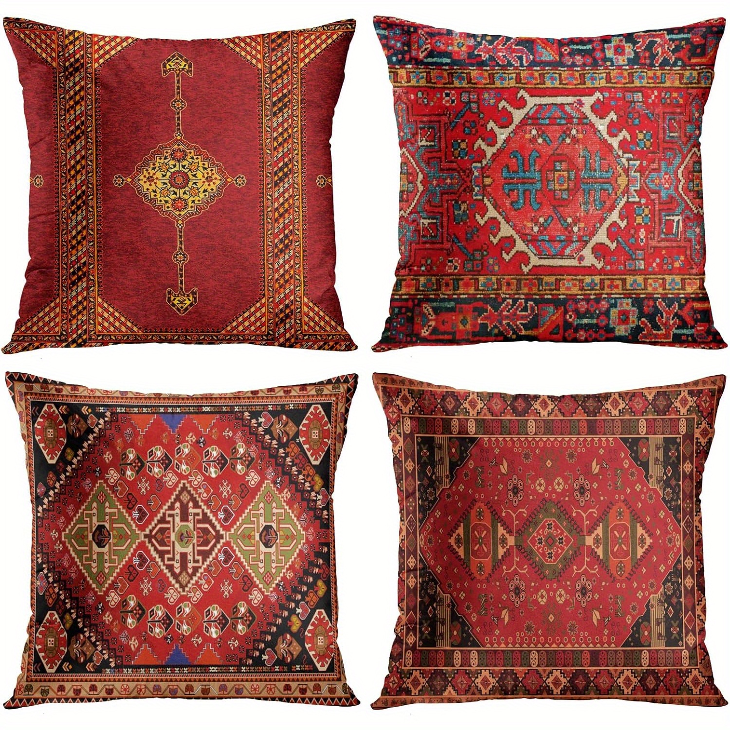 

Ensemble de Décoration Marocaine Géométrique de 4 Taies d'Oreiller pour la Décoration du Salon 18*18 Pouces Taie d'Oreiller de Canapé Colorée Rouge