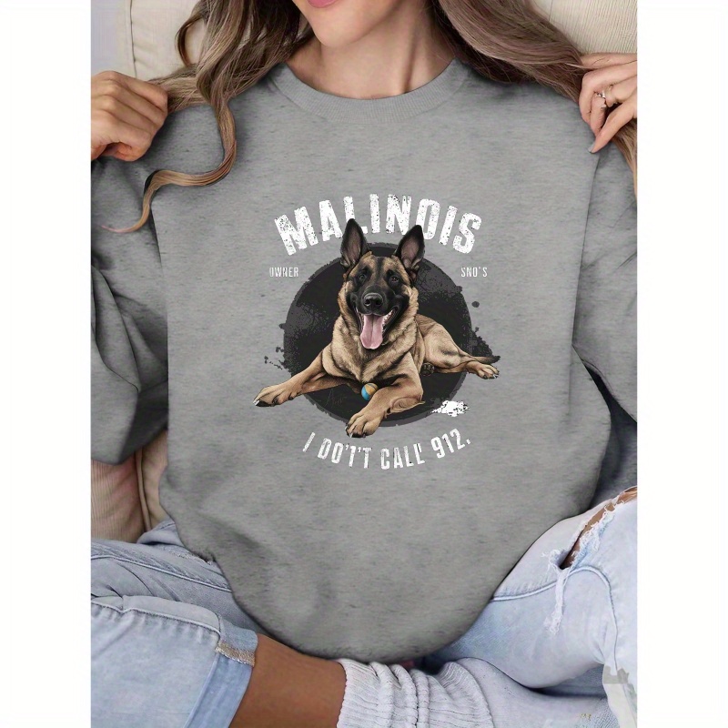 

Sweat-shirt décontracté à col rond pour femme, imprimé de chien Belge Malinois, tissu tricoté 100% polyester, motif géométrique, longueur régulière, automne/hiver, poids 250g/m²