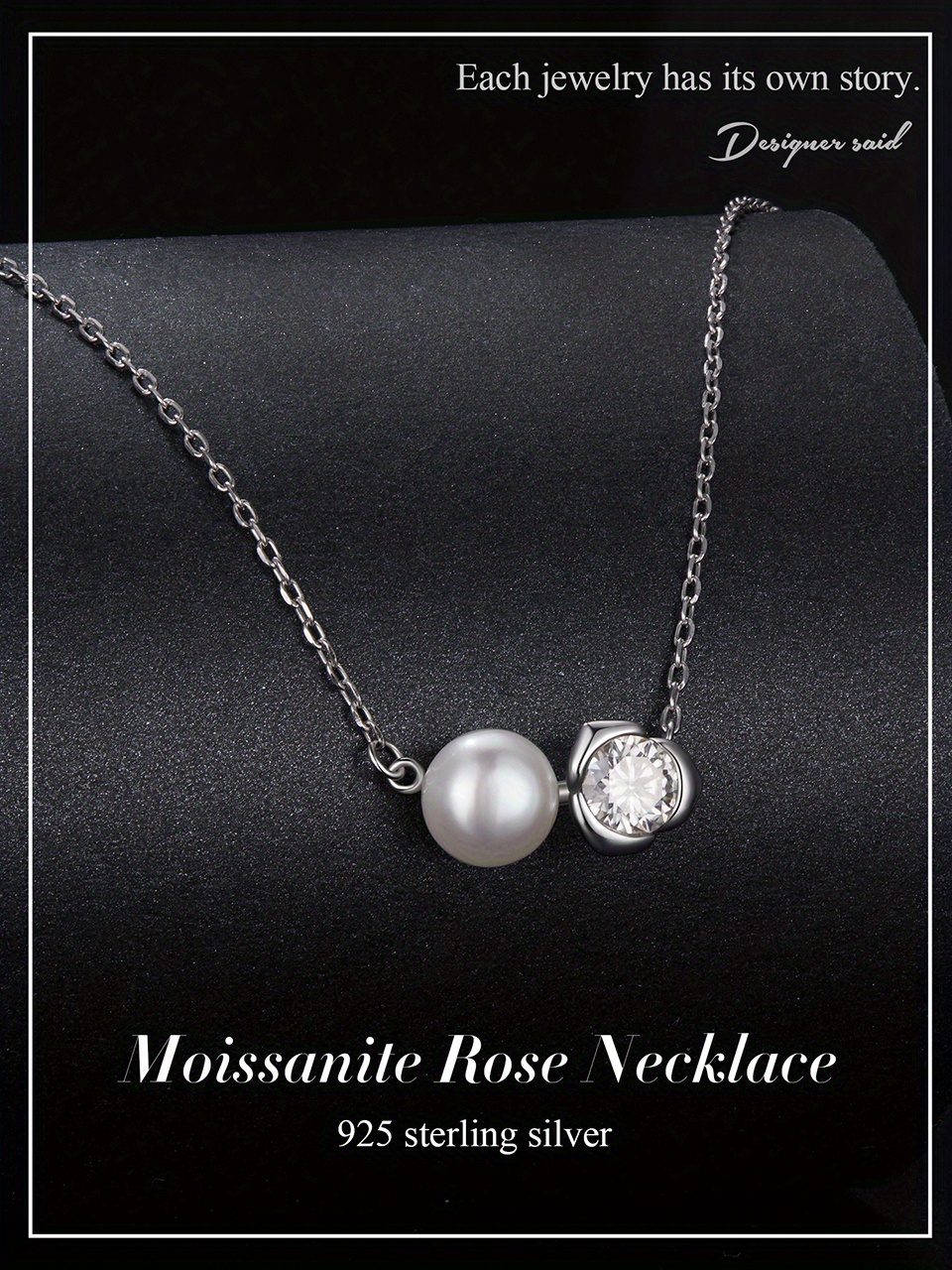 925 silvery moissanite natural freshwater pearls electroplated white gold plated 2 3  pure silvery ladies moissanite   rose   style pendant necklace jewelry gift details 0