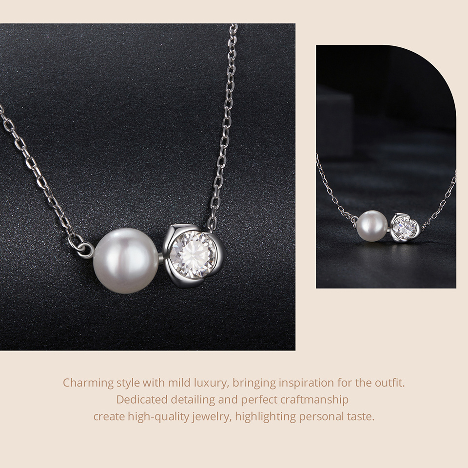 925 silvery moissanite natural freshwater pearls electroplated white gold plated 2 3  pure silvery ladies moissanite   rose   style pendant necklace jewelry gift details 4