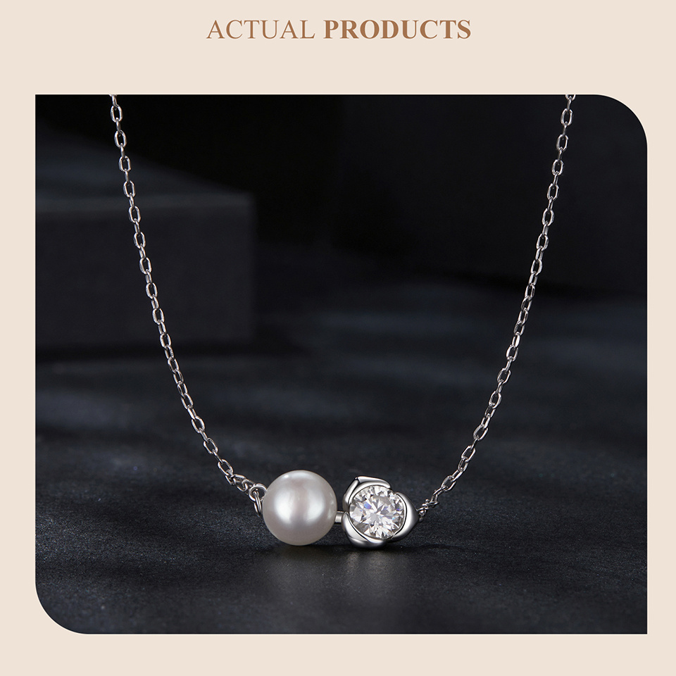 925 silvery moissanite natural freshwater pearls electroplated white gold plated 2 3  pure silvery ladies moissanite   rose   style pendant necklace jewelry gift details 5