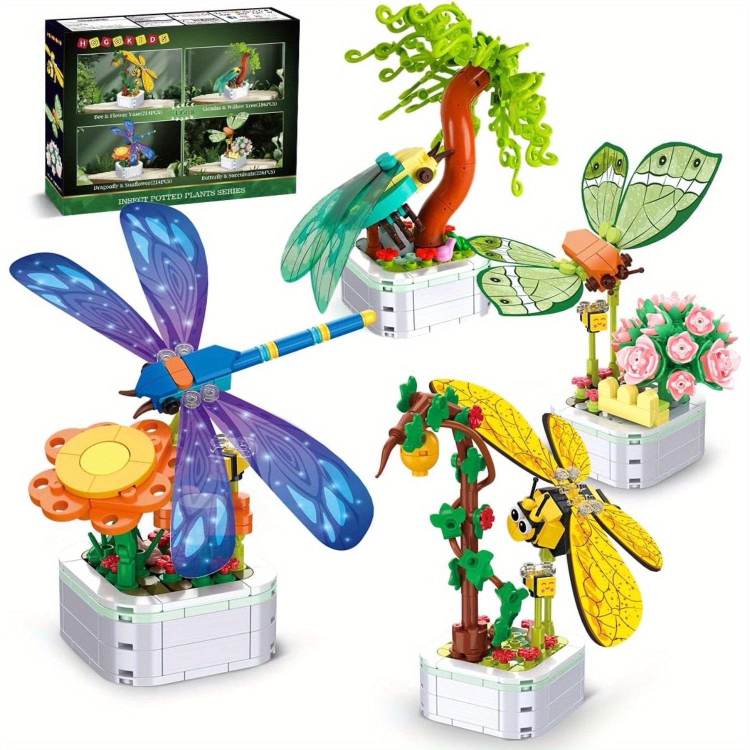 

Hogokids Insect Building Set - 4 Packs Bug Building , 830pcs Bee Potted Display Decor For Adults Kids 6+