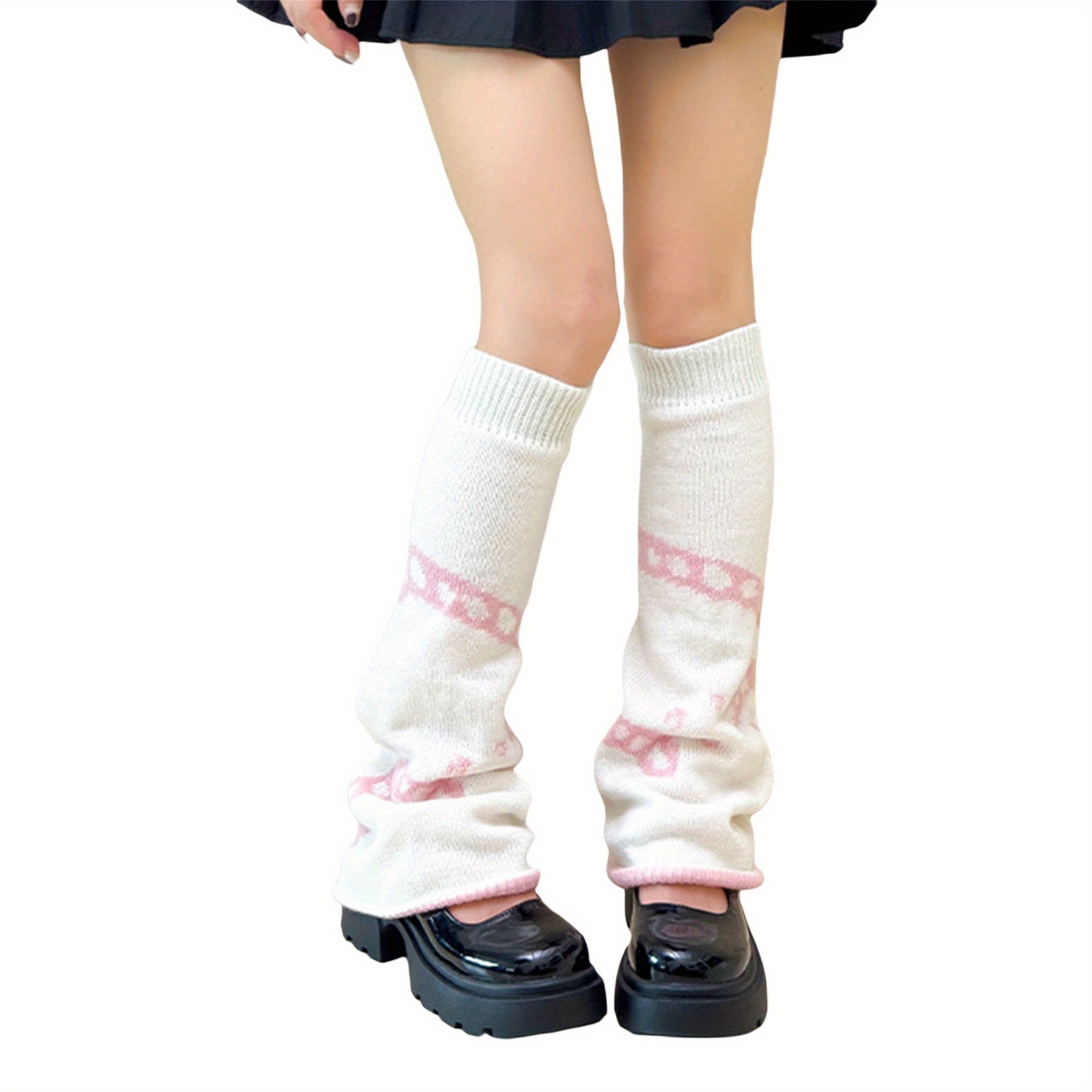 Y2K Goth Harajuku Leg Warmers For Women & Girls - Flared Knit Boot Socks, Black & White, Kawaii Lolita Fashion Accessory