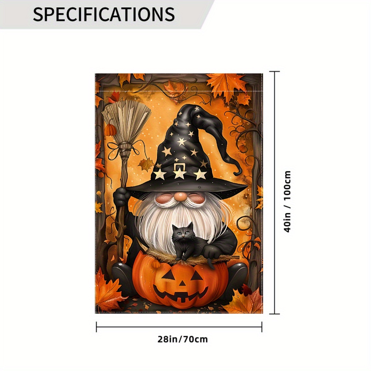 TEMU 1pc, à la décoration de de sorcière de gnome de citrouille d'Halloween Drapeau 28 X 40 pouces Drapeau de jardin double face Décoration de cour,