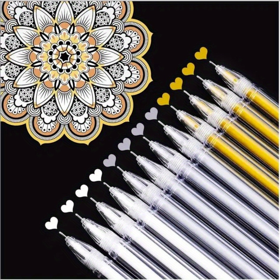 

12pcs/set White Golden Silvery Gel Pens, 0.5 Fine Point Pens Pens For Black Paper Drawing, Sketching