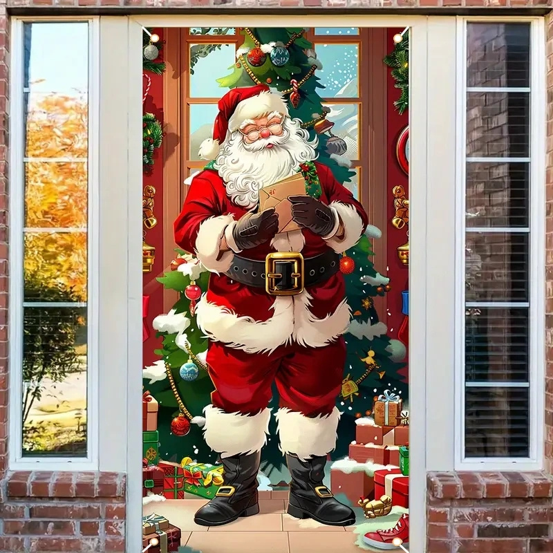 

1pcs Multipurpose Santa Claus And Gift Christmas Door Cover - Polyester Holiday Hanging Decor For Outdoor And Indoor, Battery-free Party Accessory, Winter Christmas Celebration