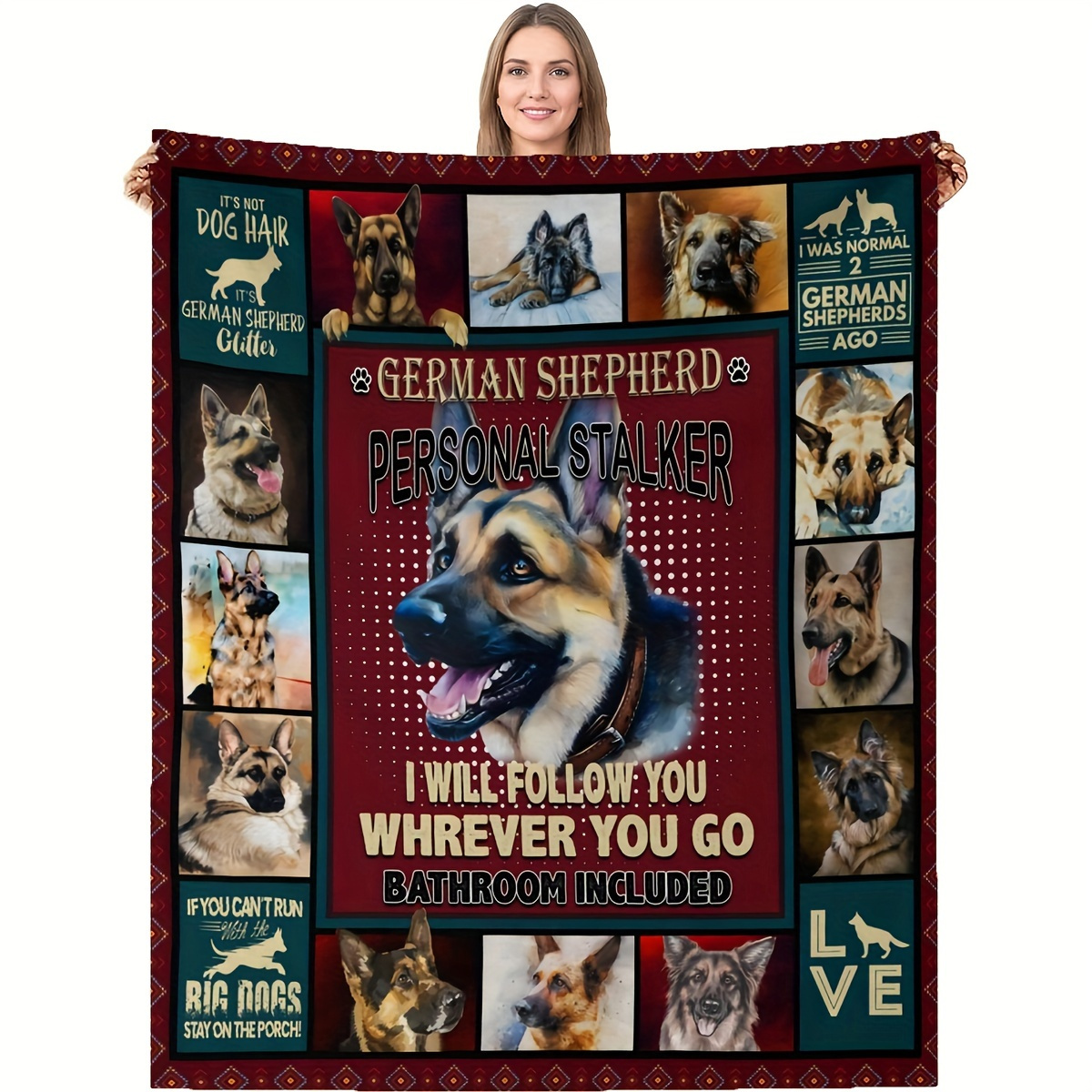 

1pc Cozy Flannel German Shepherd Printed Soft Blanket - Skin-friendly, Casual, Shawl For Sofa, Nap, And Throw - Indoor And Outdoor Use