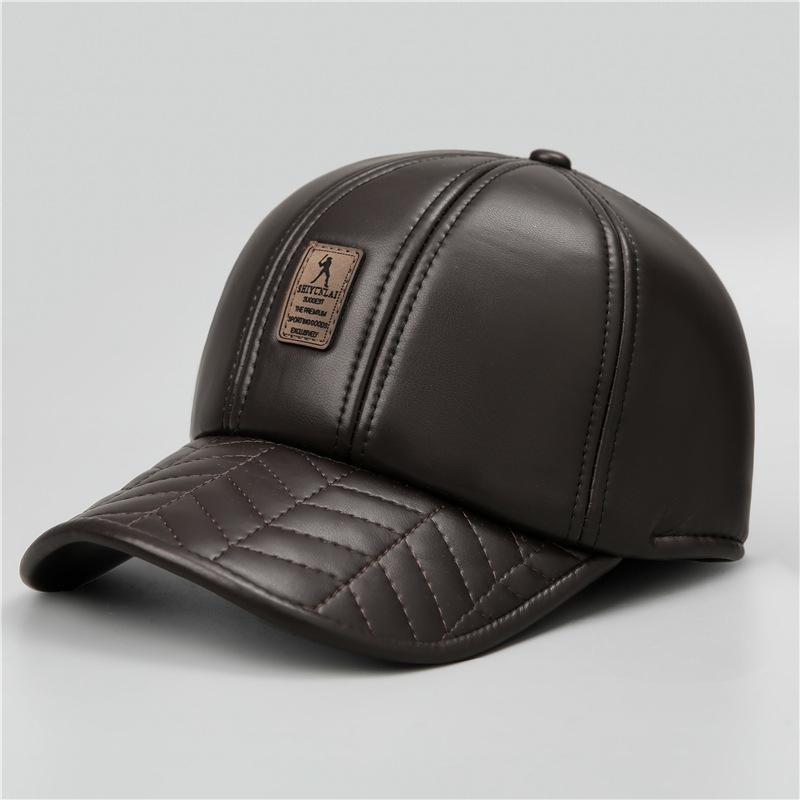 

Men's Winter Leather Cap - , With Ear Flaps, Perfect Gift For Dad & Elderly