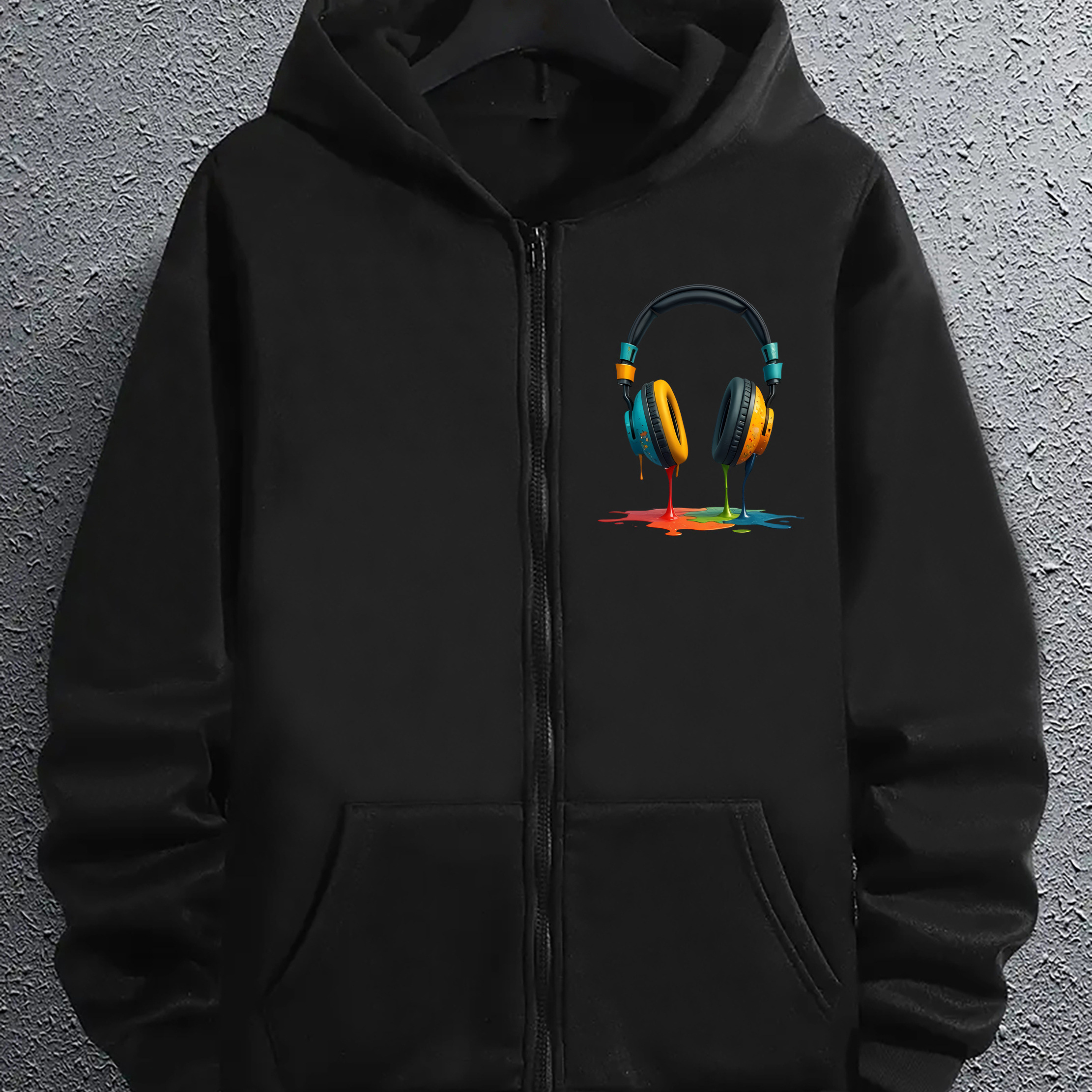 

Sweat à capuche imprimé pour homme avec design de casque couleur, pull à fermeture éclair, tricot polyester, coupe régulière, style décontracté, toutes saisons