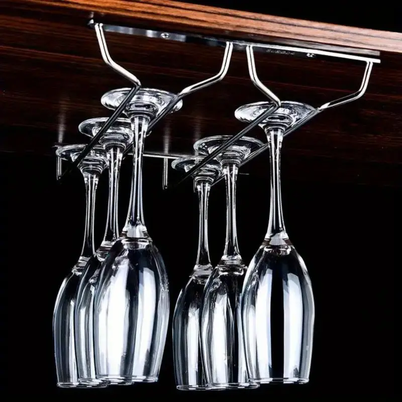 1 pc metal stemware rack for under cabinet storage multipurpose high footed glass holder for home bar and kitchen dining area ceiling mounted hanging glass organizer details 2