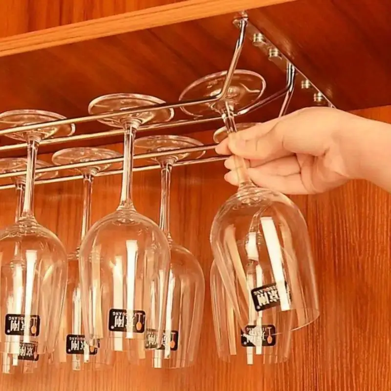 1 pc metal stemware rack for under cabinet storage multipurpose high footed glass holder for home bar and kitchen dining area ceiling mounted hanging glass organizer details 4